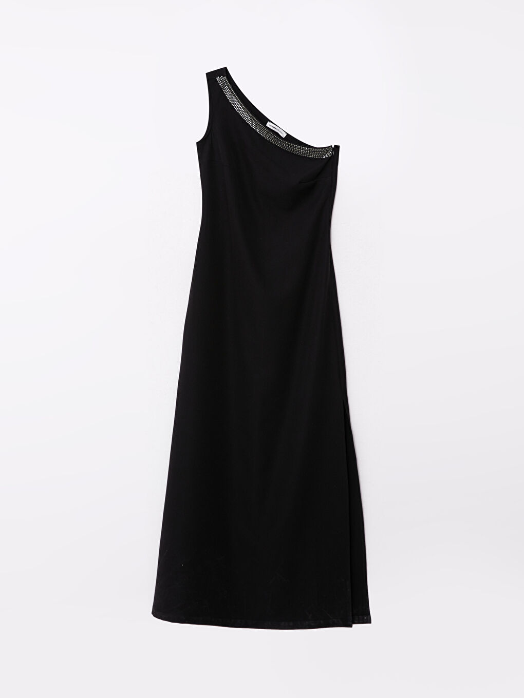 Siyah Tek Omuz Taş İşlemeli Kadın Abiye Elbise-11