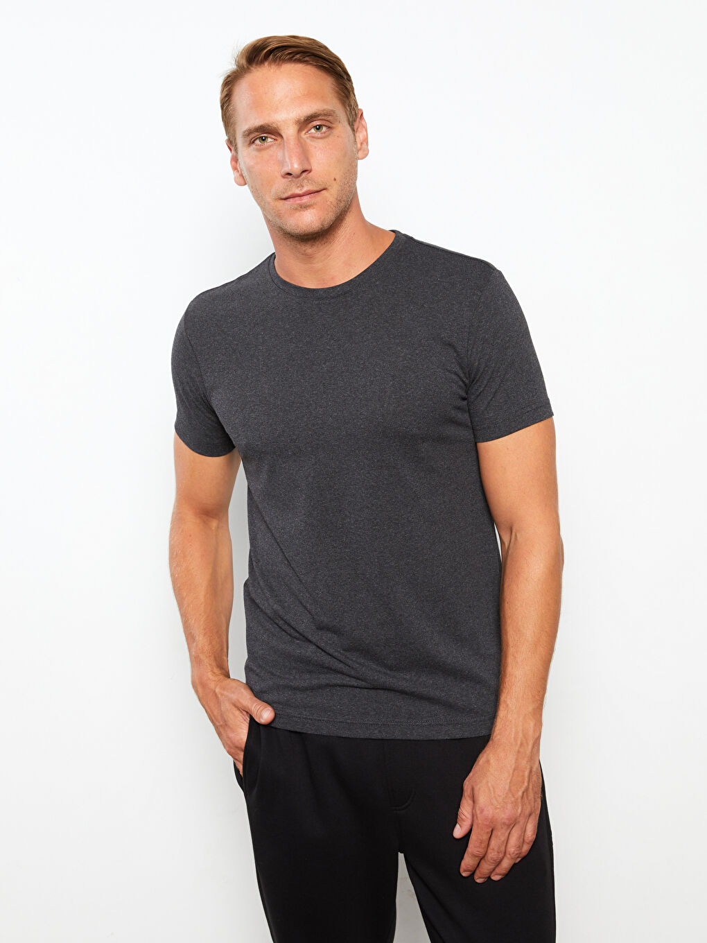 Antrasit Bisiklet Yaka Penye Erkek Tişört