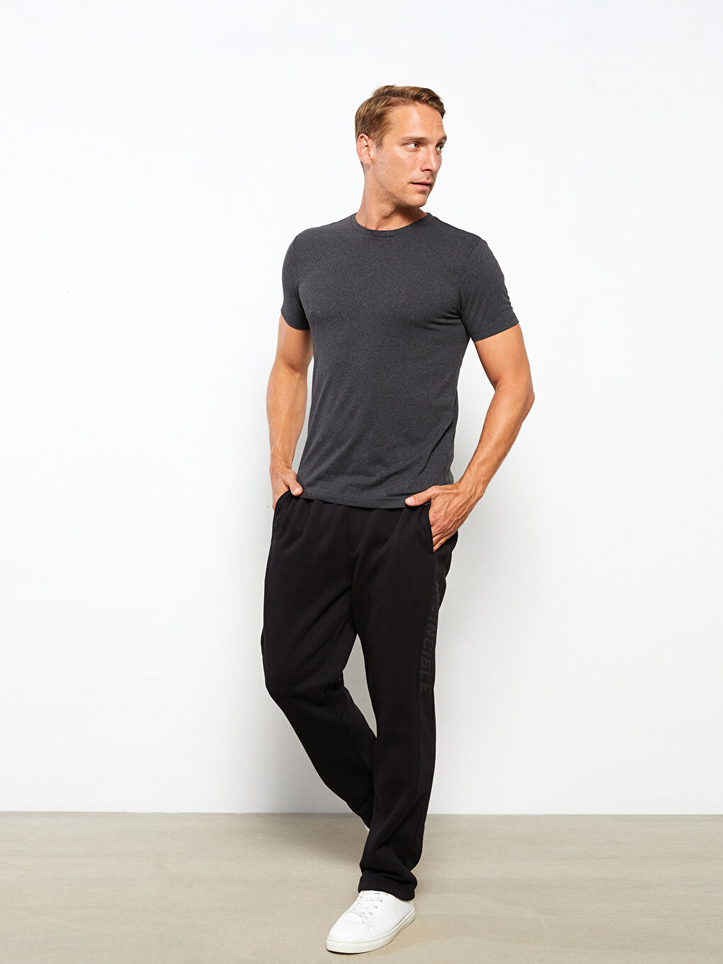 Antrasit Bisiklet Yaka Penye Erkek Tişört-1