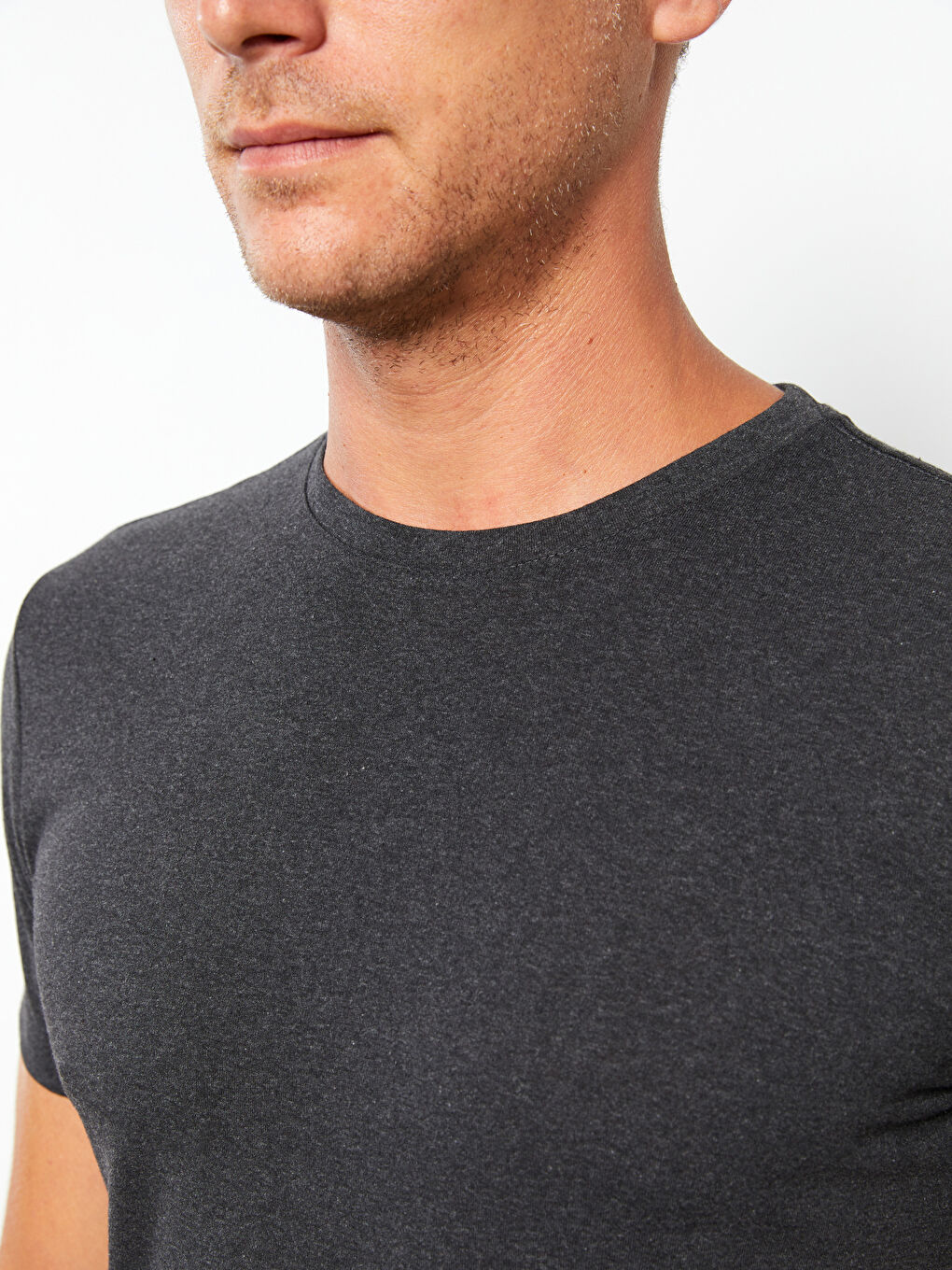 Antrasit Bisiklet Yaka Penye Erkek Tişört-3