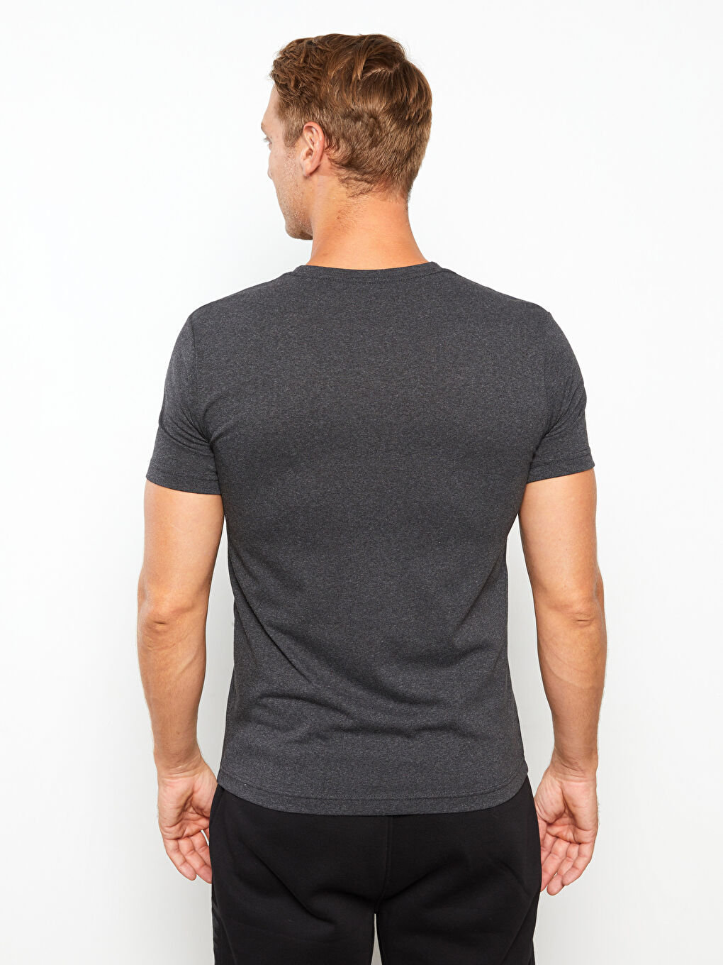 Antrasit Bisiklet Yaka Penye Erkek Tişört-4