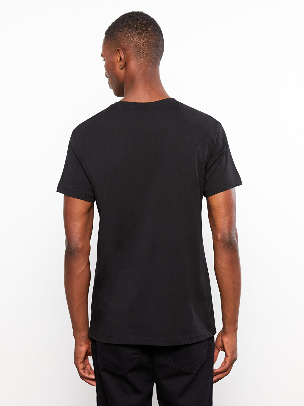 Siyah Bisiklet Yaka Kısa Kollu Baskılı Penye Erkek Tişört-4