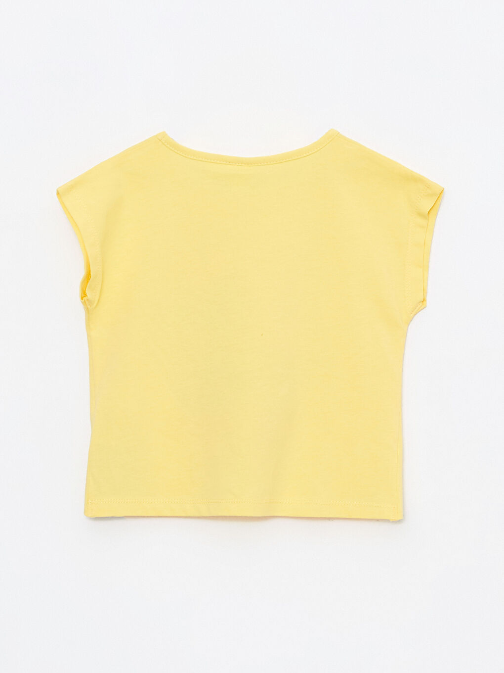 Sarı Bisiklet Yaka Kısa Kollu Stitch Baskılı Kız Bebek Tişört-1