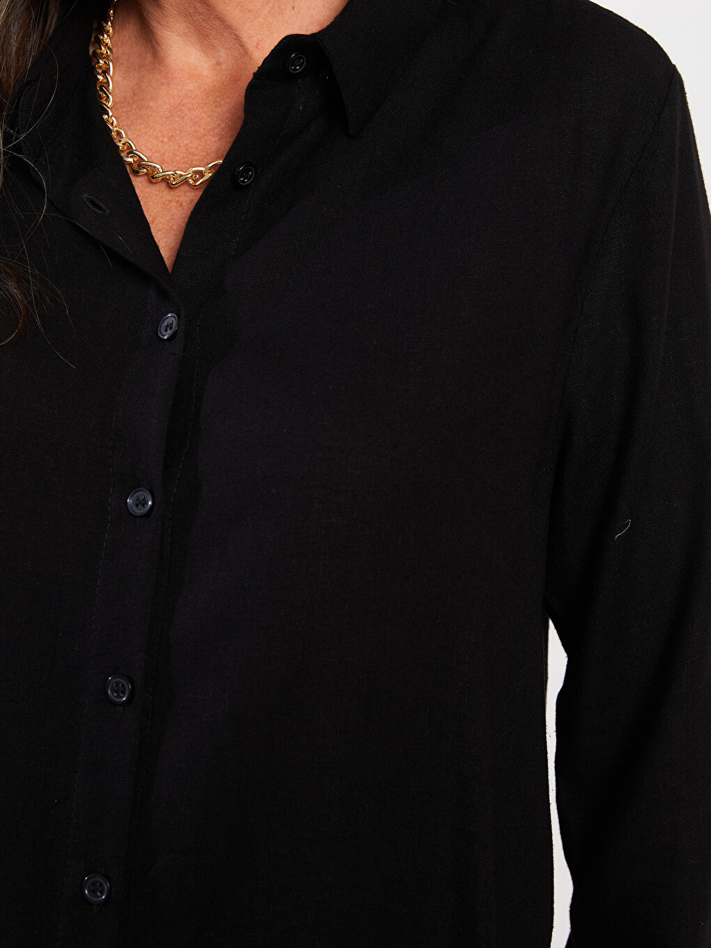 Siyah Düz Uzun Kollu Kadın Gömlek Tunik-3