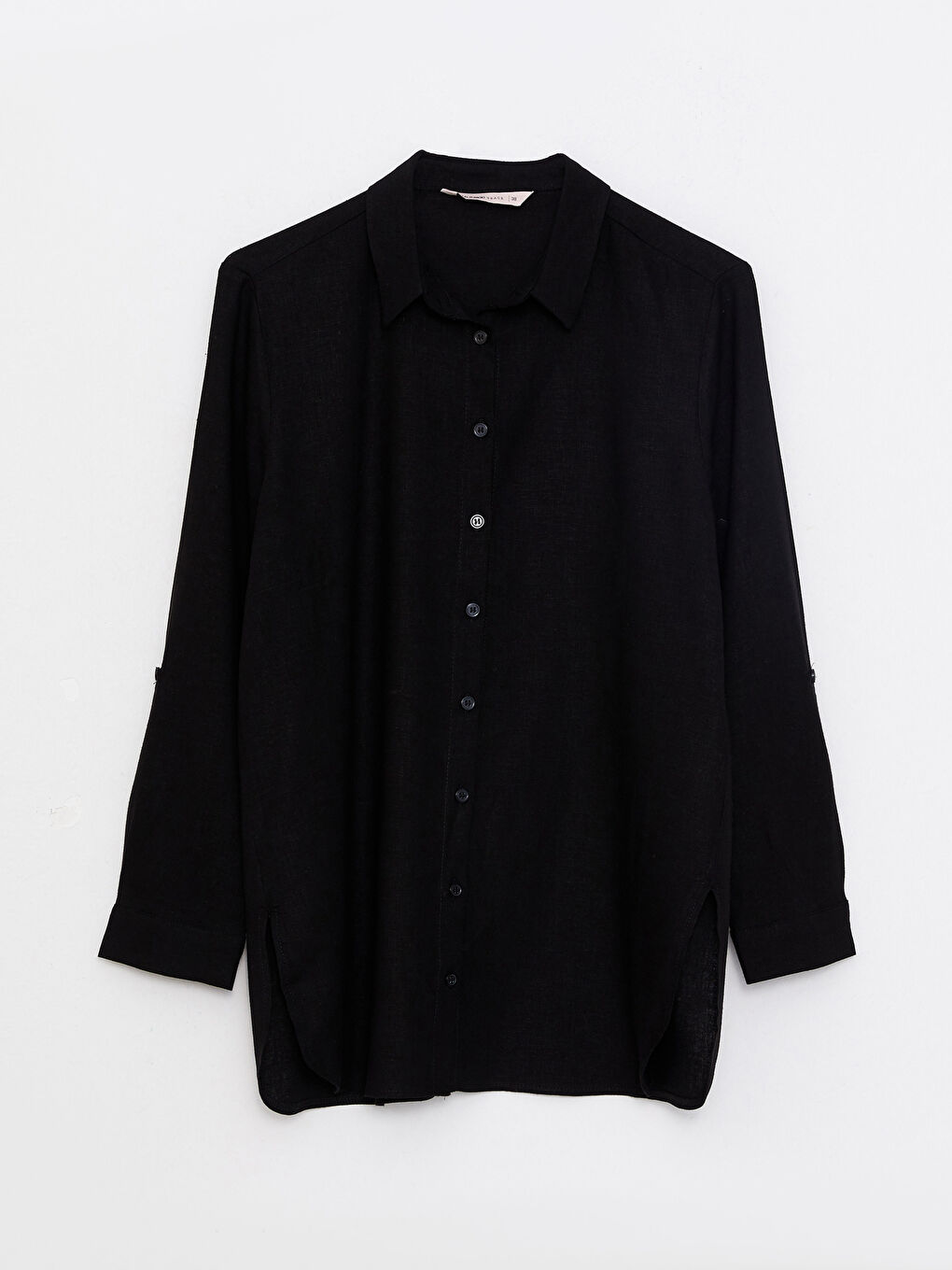 Siyah Düz Uzun Kollu Kadın Gömlek Tunik-5