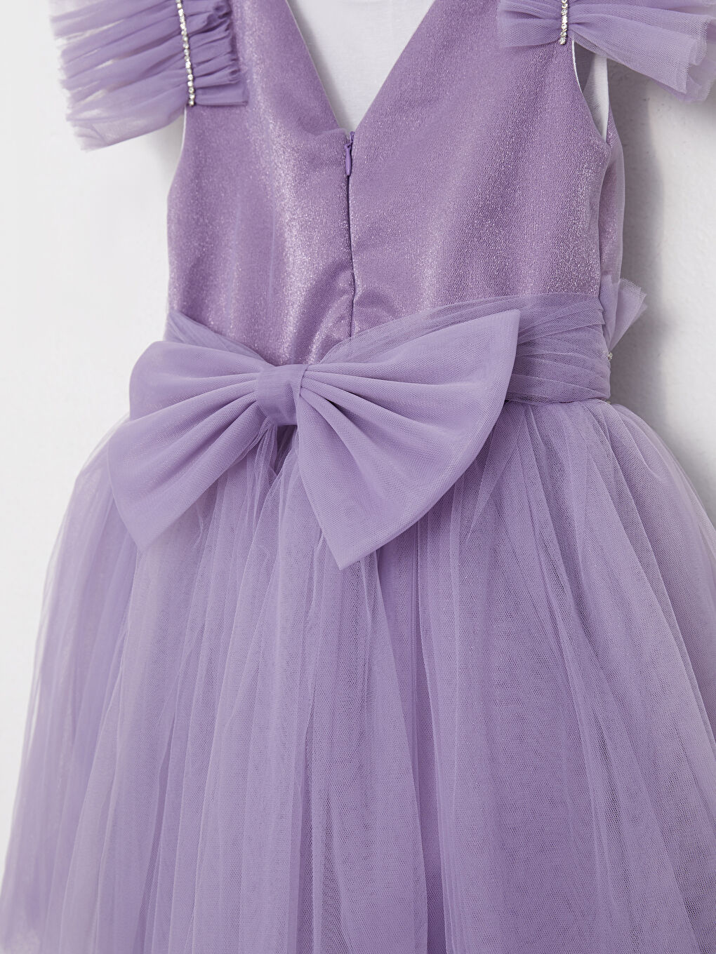 Mor Bisiklet Yaka Tül Detaylı Kız Çocuk Abiye Elbise-5