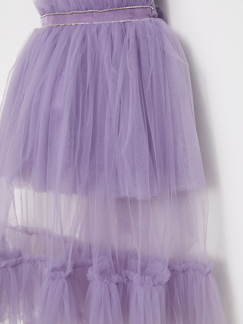 Mor Bisiklet Yaka Tül Detaylı Kız Çocuk Abiye Elbise-6