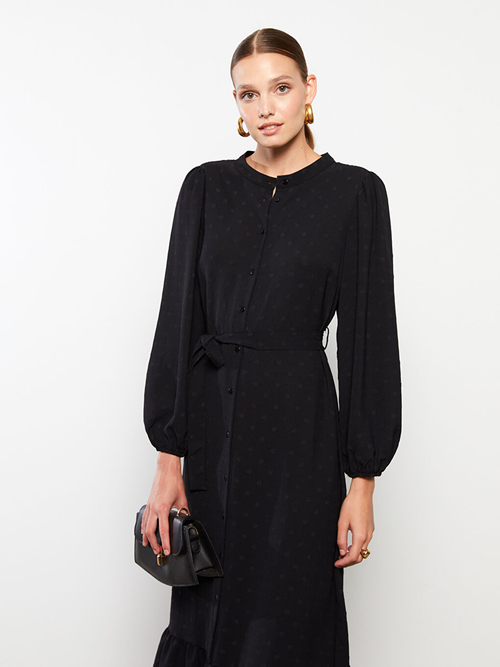 LCWAIKIKI Classic Crew Neck Polka Dot Long Sleeve Women's Shirt Dress -S2NR23Z8-CVL