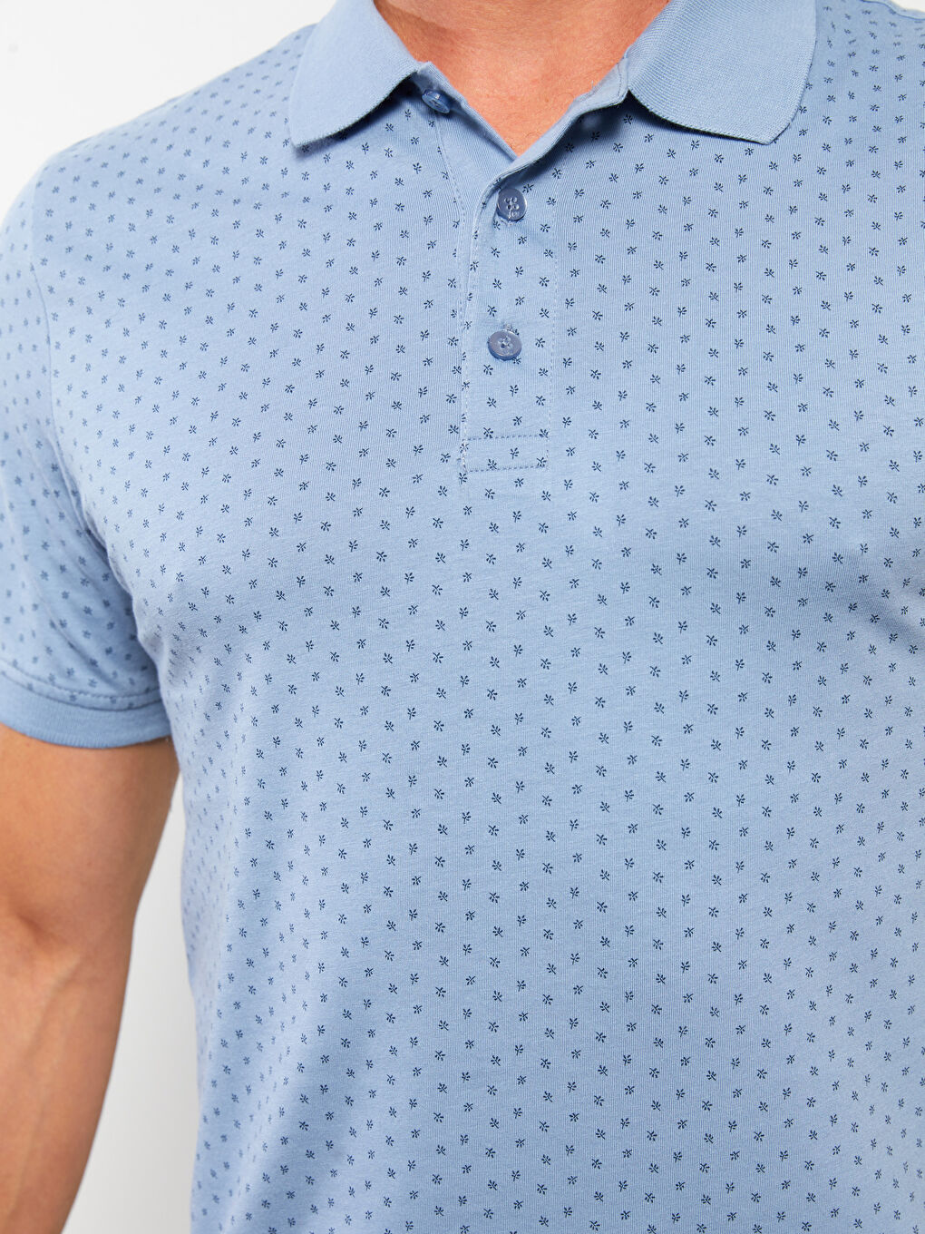 Mavi Polo Yaka Kısa Kollu Desenli Erkek Tişört-3