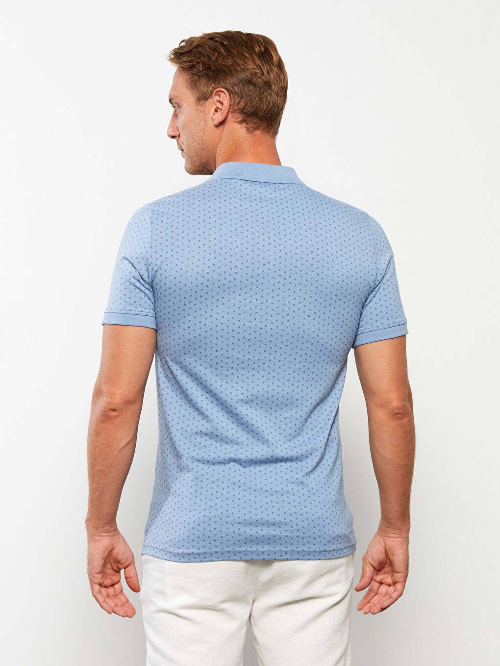 Mavi Polo Yaka Kısa Kollu Desenli Erkek Tişört-4