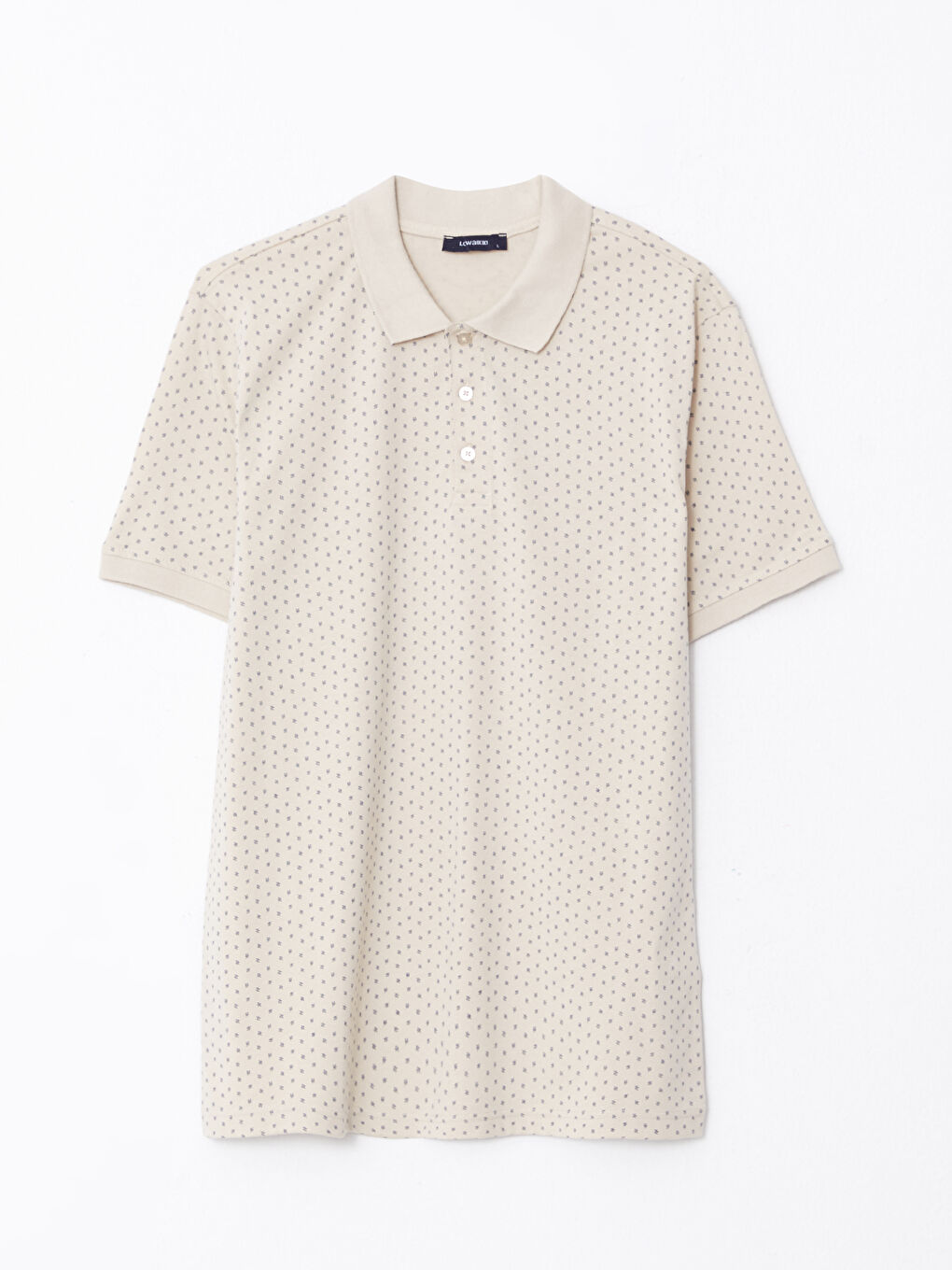 Bej Polo Yaka Kısa Kollu Desenli Erkek Tişört-5