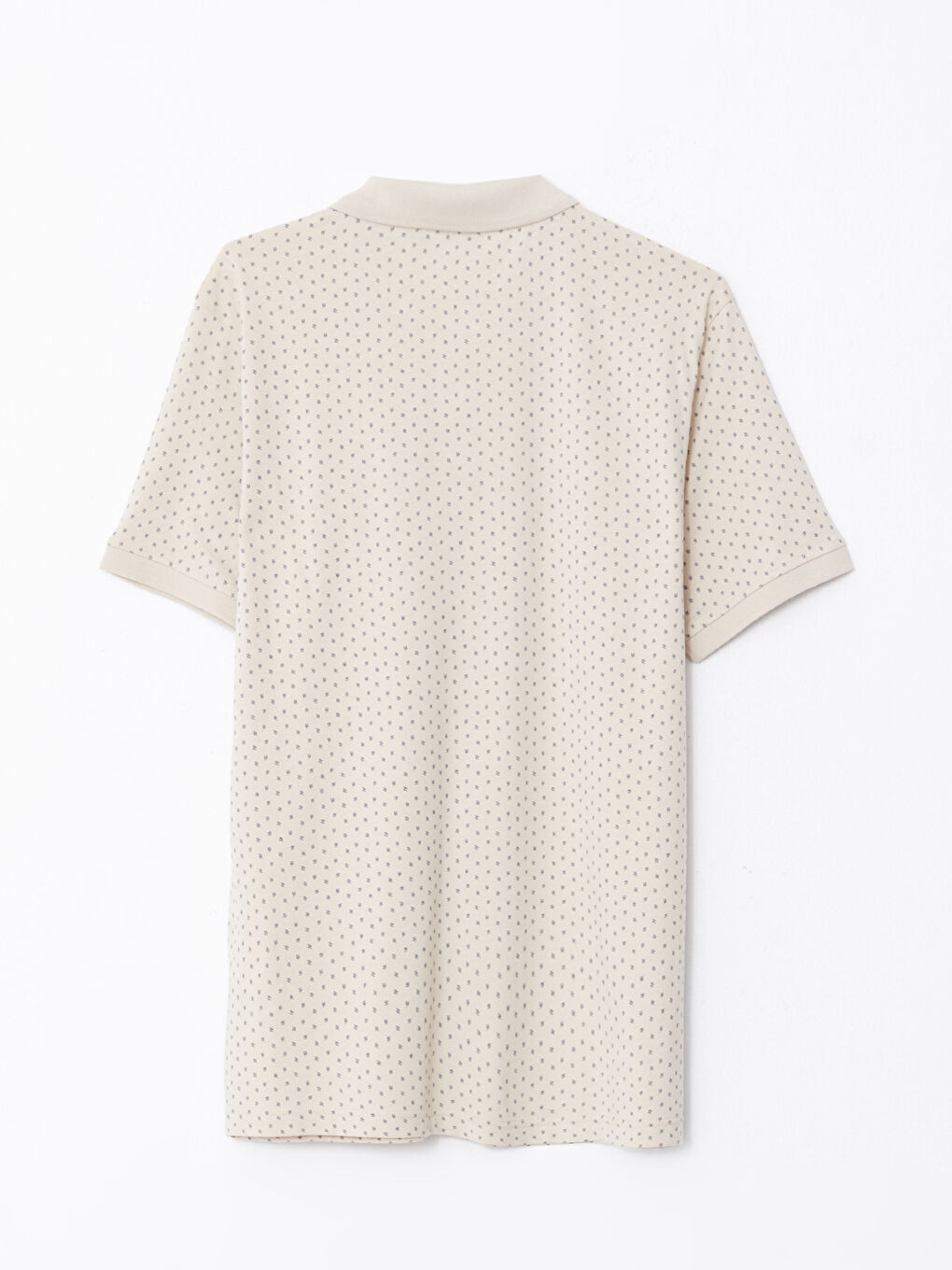 Bej Polo Yaka Kısa Kollu Desenli Erkek Tişört-6