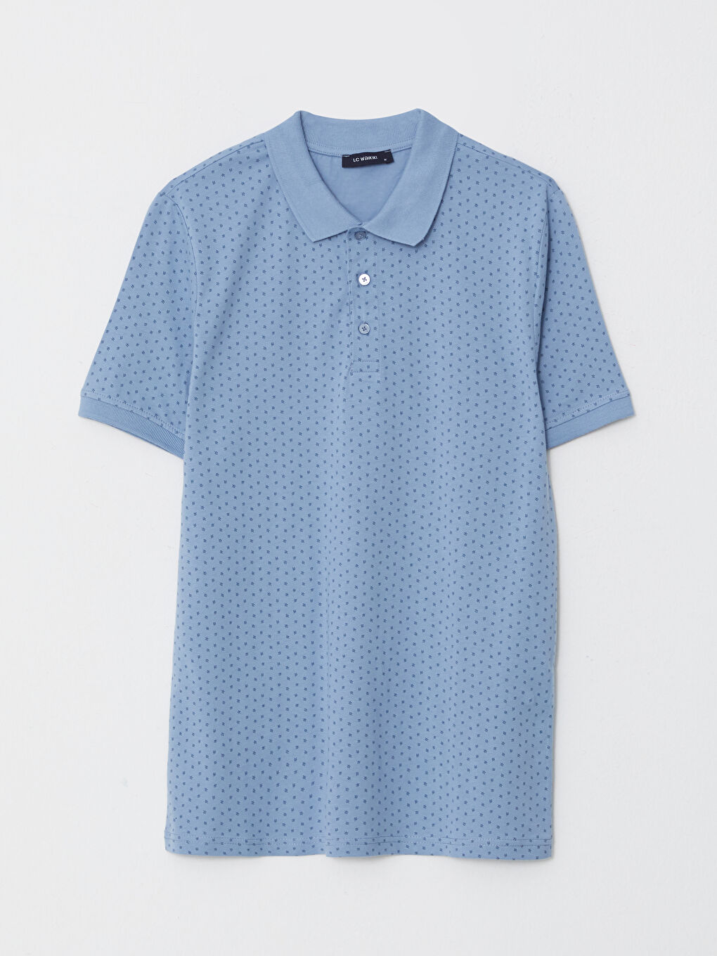 Mavi Polo Yaka Kısa Kollu Desenli Erkek Tişört-5