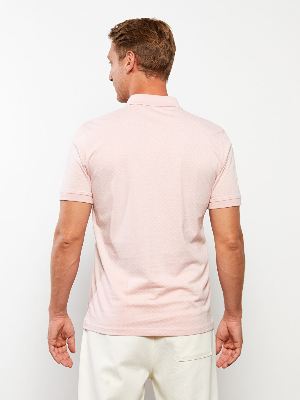 Pembe Polo Yaka Kısa Kollu Desenli Erkek Tişört-4