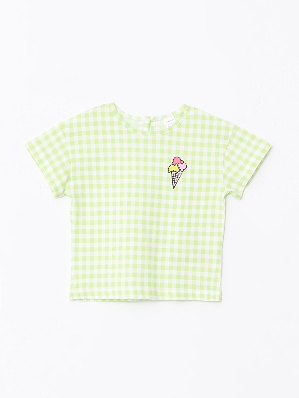 Футболка Для Малышки Девочки Хлопковая В Клетку С Короткими Рукавами И Круглым Вырезом