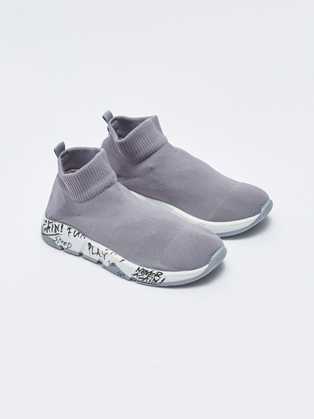 Gri File Detaylı Bilek Boy Erkek Çocuk Spor Ayakkabı