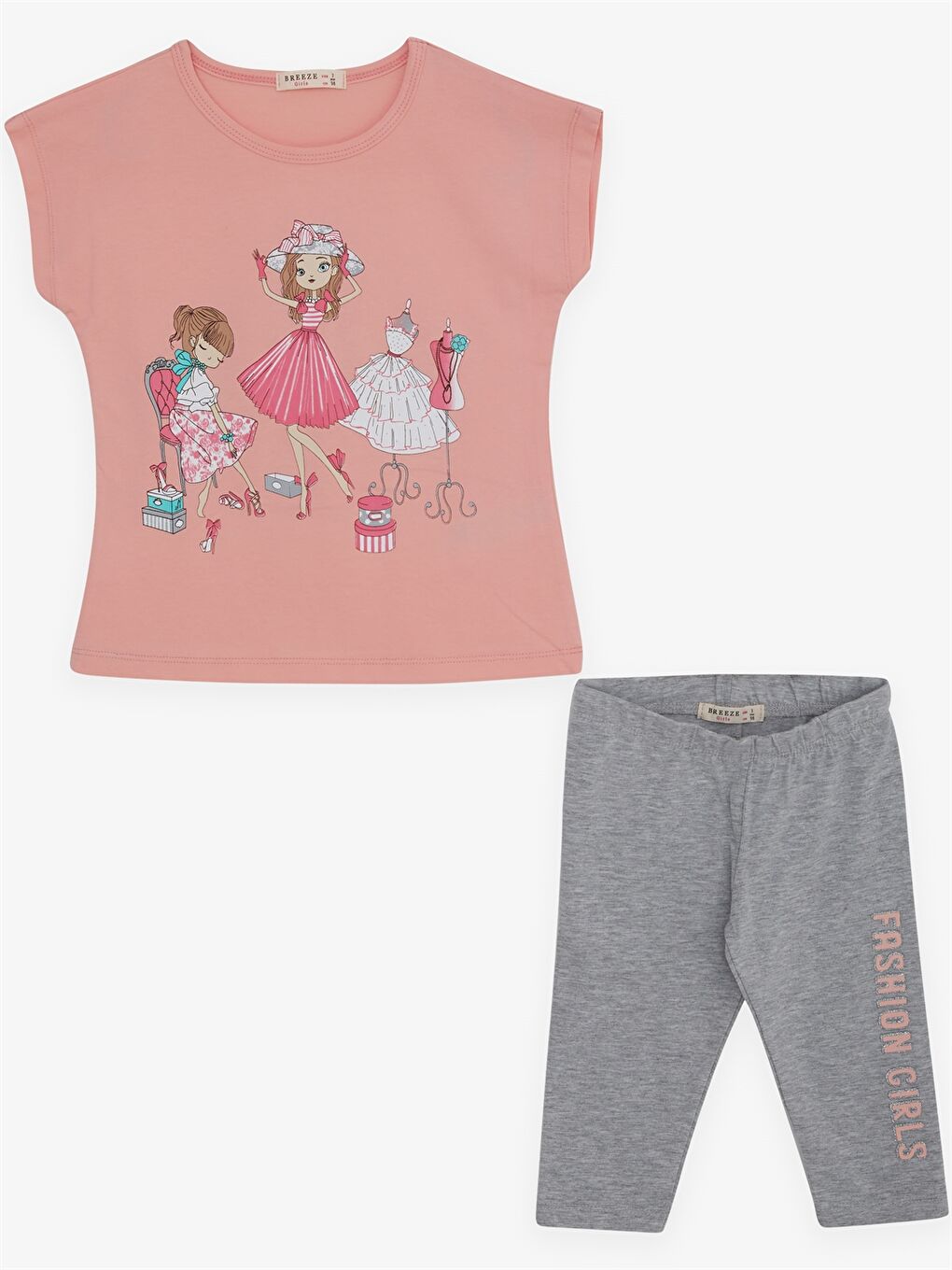 Turuncu Bisiklet Yaka Baskılı Kısa Kollu Kız Çocuk Tişört ve Tayt