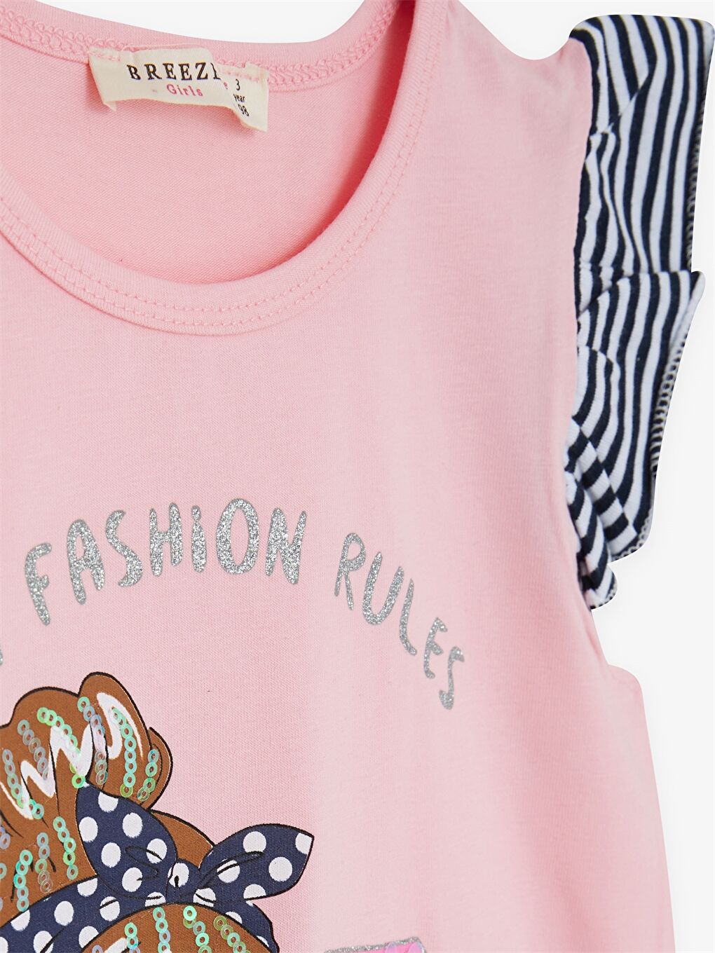 Pembe Bisiklet Yaka Baskılı Kısa Kollu Kız Çocuk Tişört ve Tayt-4