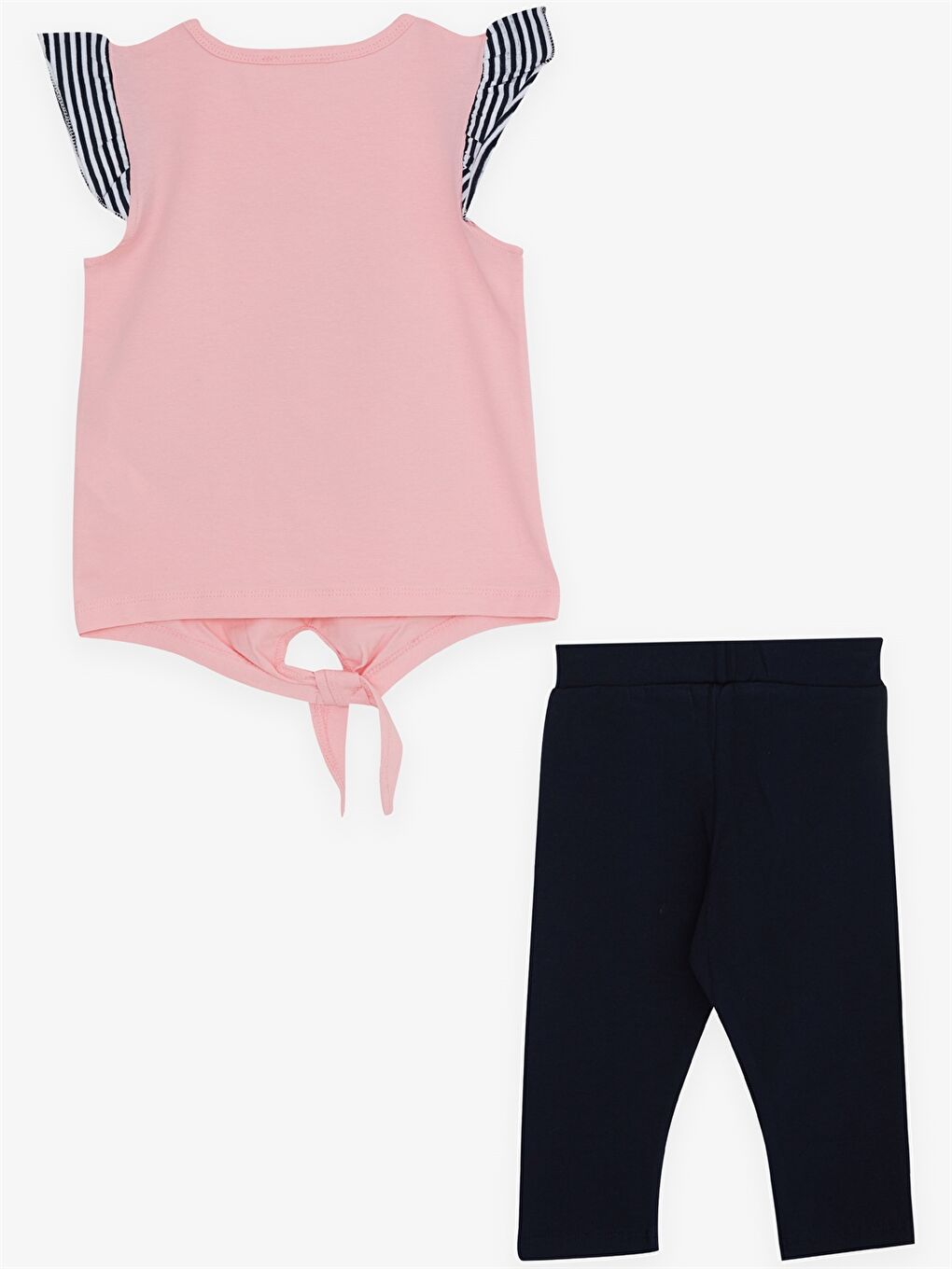 Pembe Bisiklet Yaka Baskılı Kısa Kollu Kız Çocuk Tişört ve Tayt-1