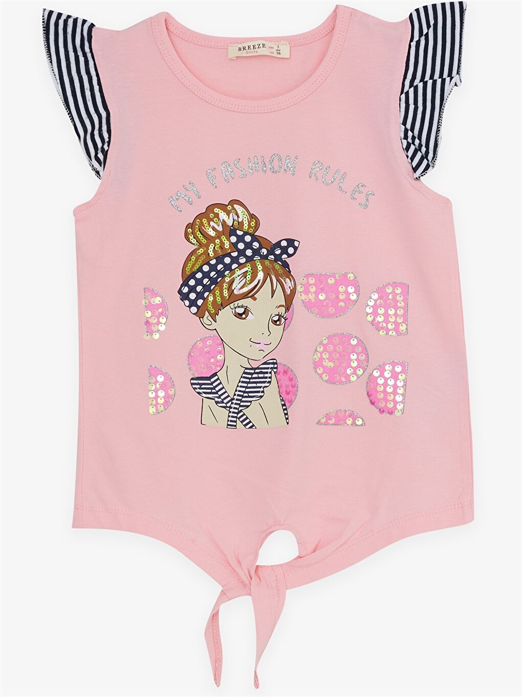 Pembe Bisiklet Yaka Baskılı Kısa Kollu Kız Çocuk Tişört ve Tayt-2