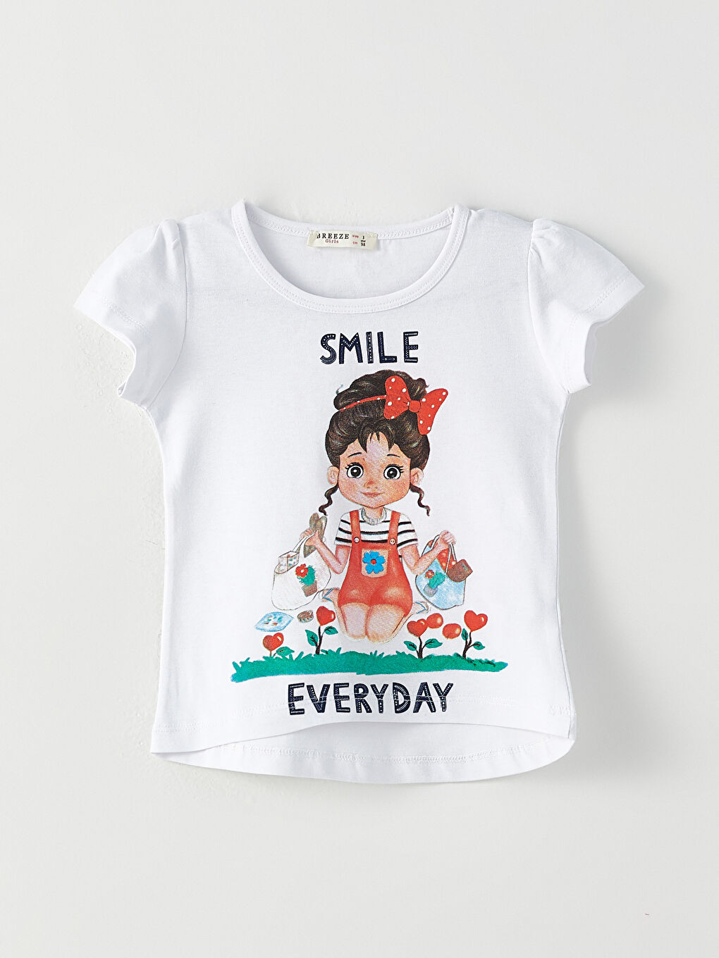Beyaz Bisiklet Yaka Baskılı Kısa Kollu Kız Çocuk Tişört ve Tayt-2