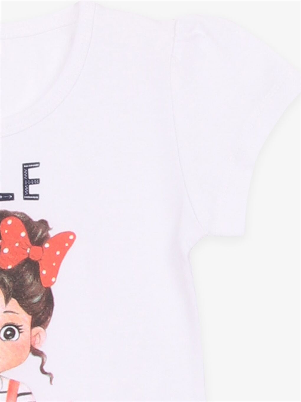 Beyaz Bisiklet Yaka Baskılı Kısa Kollu Kız Çocuk Tişört ve Tayt-4