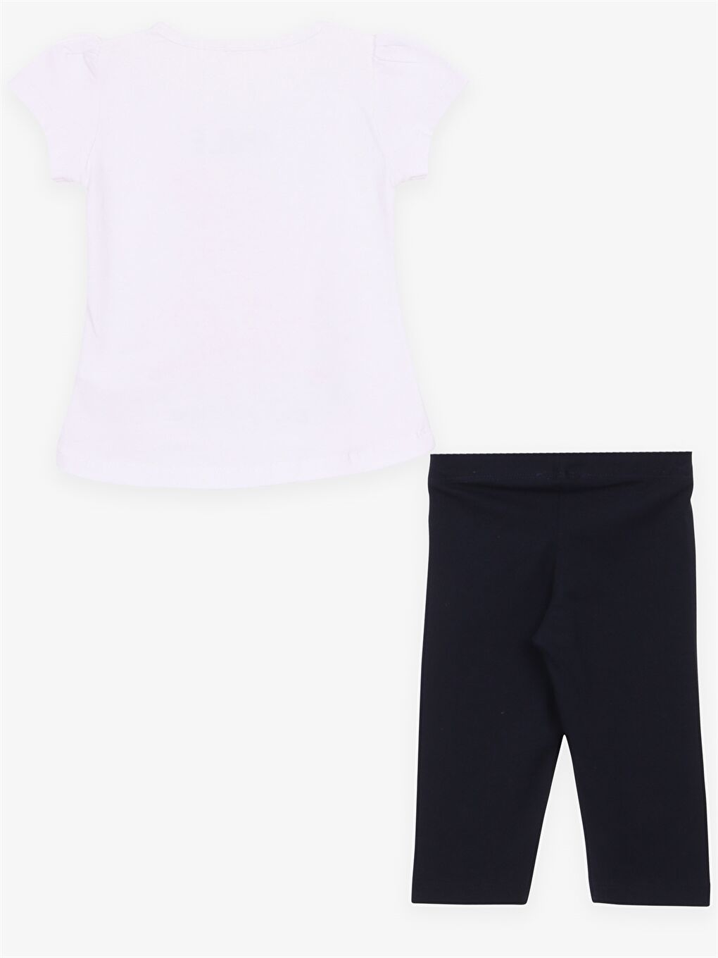 Beyaz Bisiklet Yaka Baskılı Kısa Kollu Kız Çocuk Tişört ve Tayt-1
