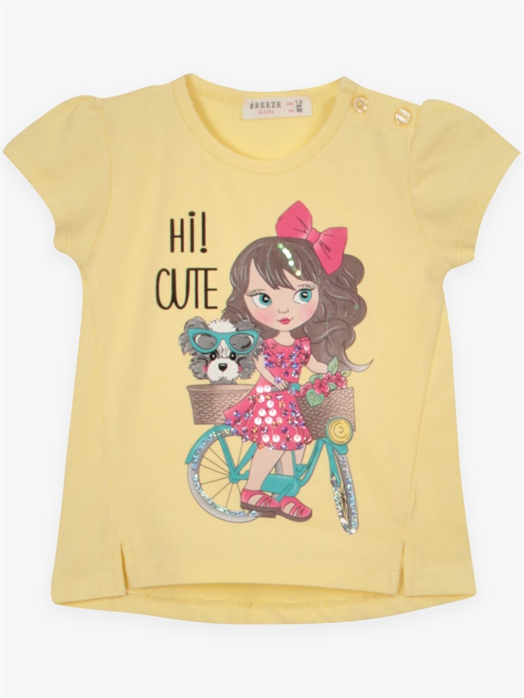 Sarı Bisiklet Yaka Baskılı Kız Bebek 2'li Takım-2
