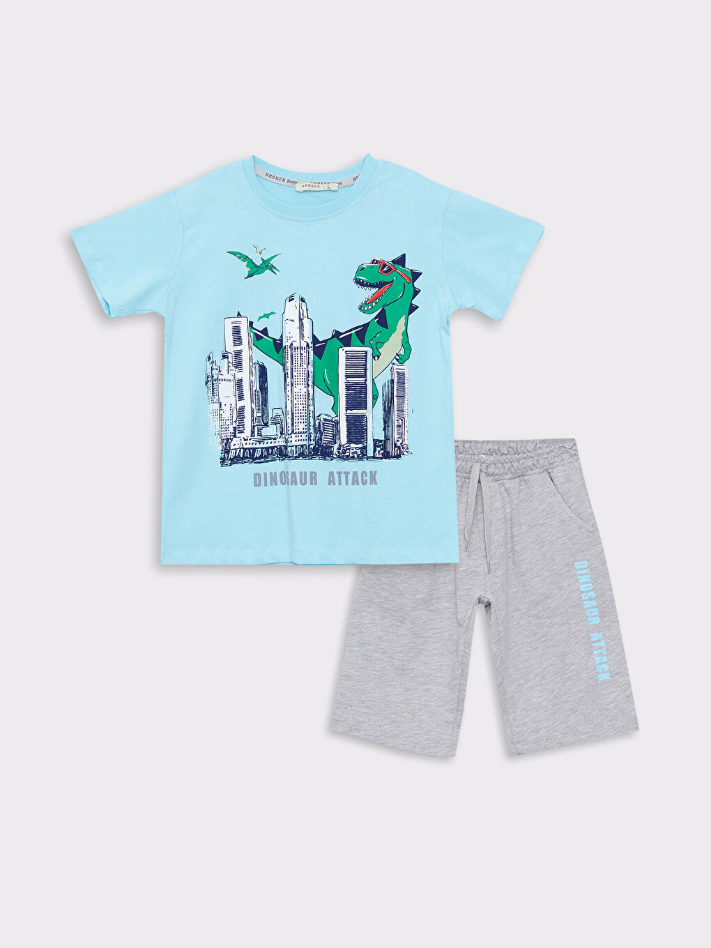 Mavi Bisiklet Yaka Baskılı Kısa Kollu Erkek Çocuk Tişört ve Şort