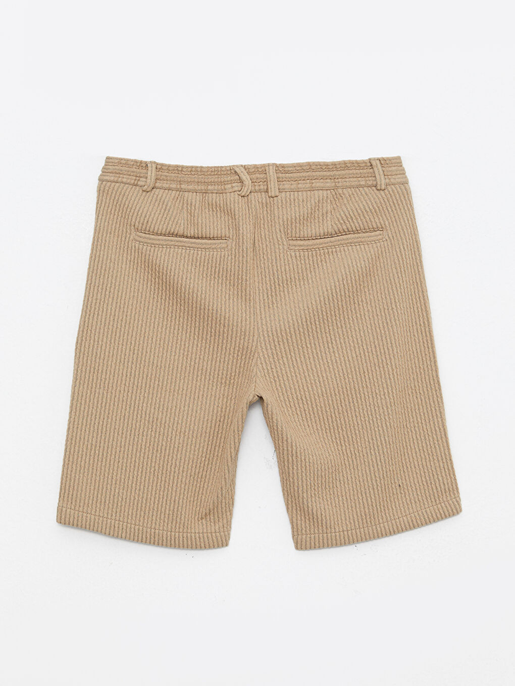 Bej Slim Fit Beli Bağlama Detaylı Erkek Şort-6