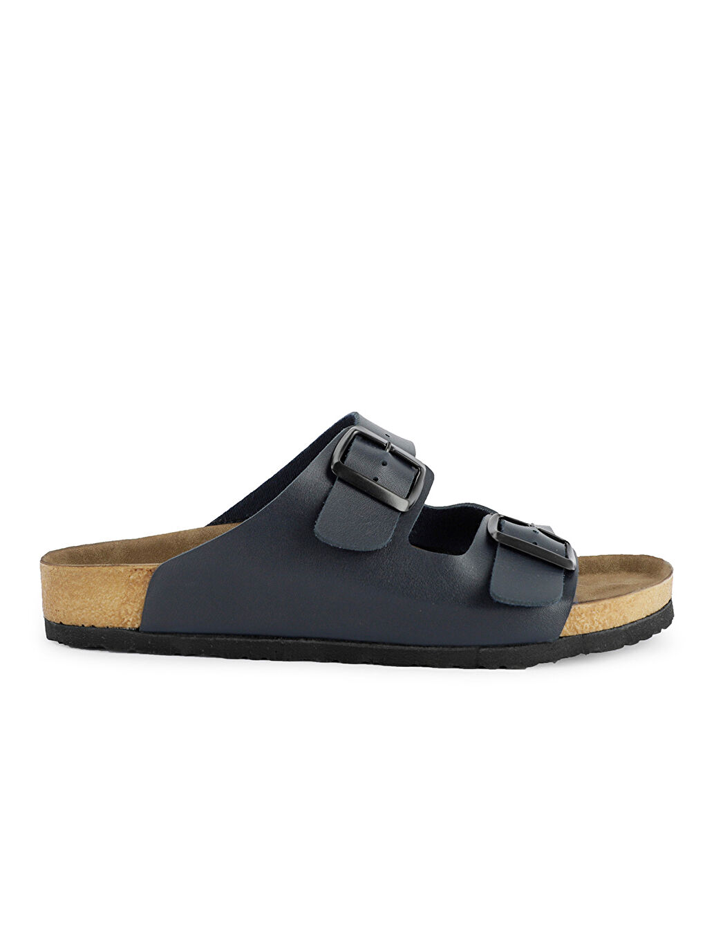 Lacivert Çift Bantlı Toka Detaylı Erkek Terlik