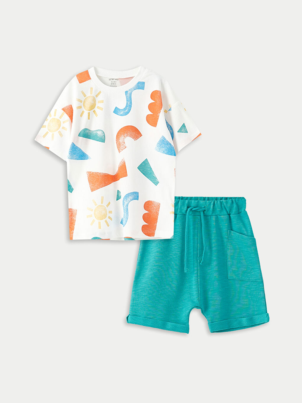 Ensemble T-Shirt et Short Bébé Garçon en Coton Imprimé à Manches Courtes et Col Rond Lot de 2