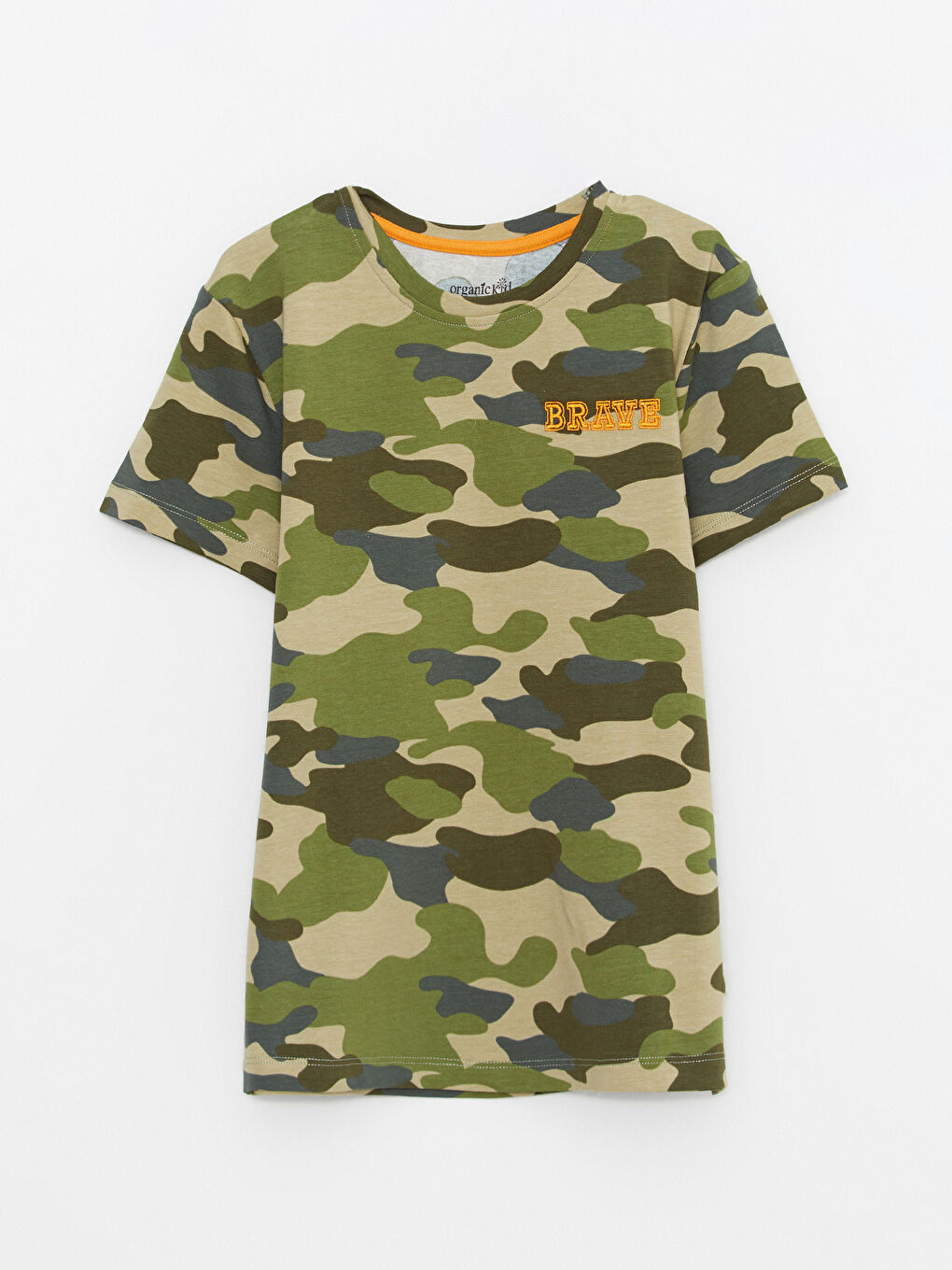 Yeşil Bisiklet Yaka Kamuflaj Desenli Kısa Kollu Erkek Çocuk Tişört