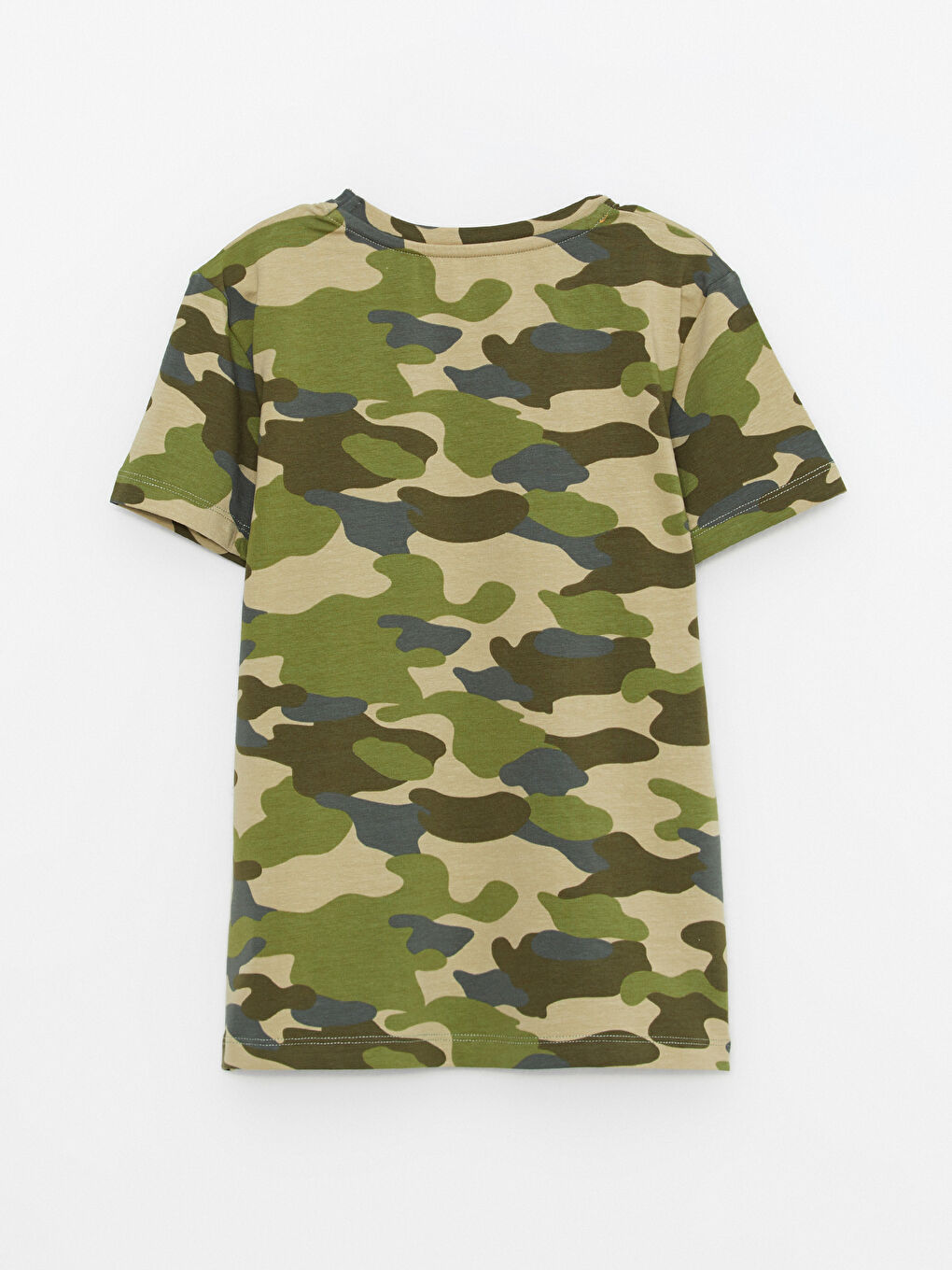 Yeşil Bisiklet Yaka Kamuflaj Desenli Kısa Kollu Erkek Çocuk Tişört-1