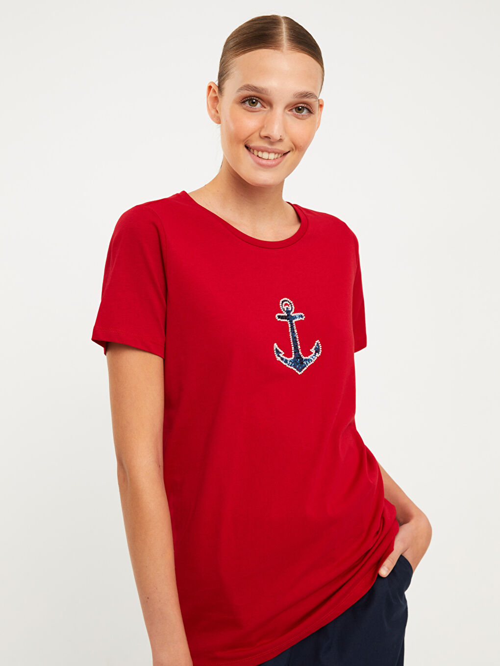 Crew Neck Printed Short Sleeve Cotton Women's T-shirt-1