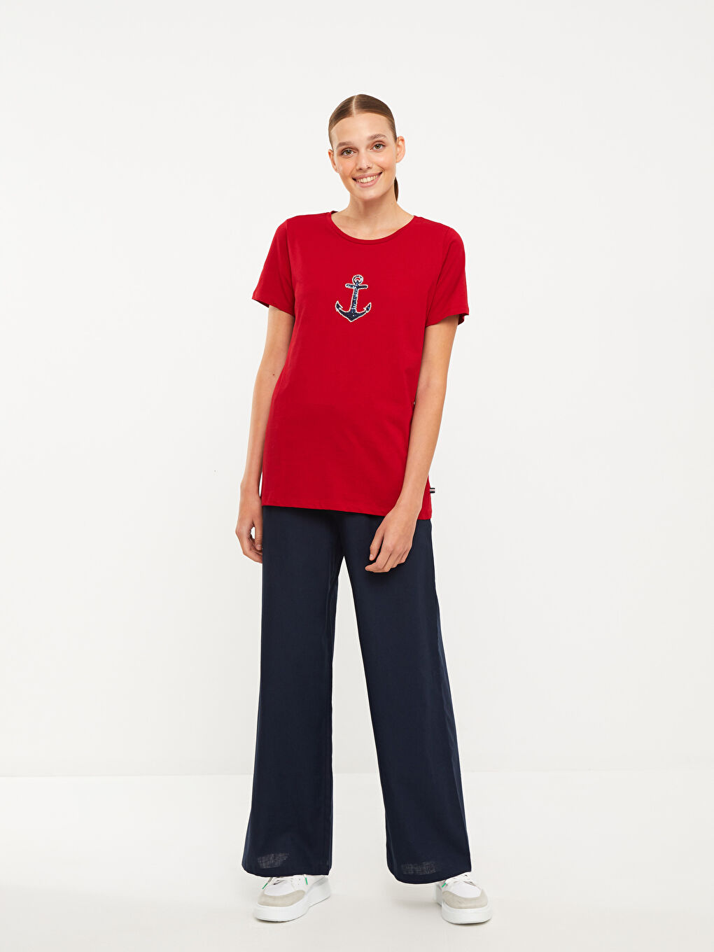 Crew Neck Printed Short Sleeve Cotton Women's T-shirt-2