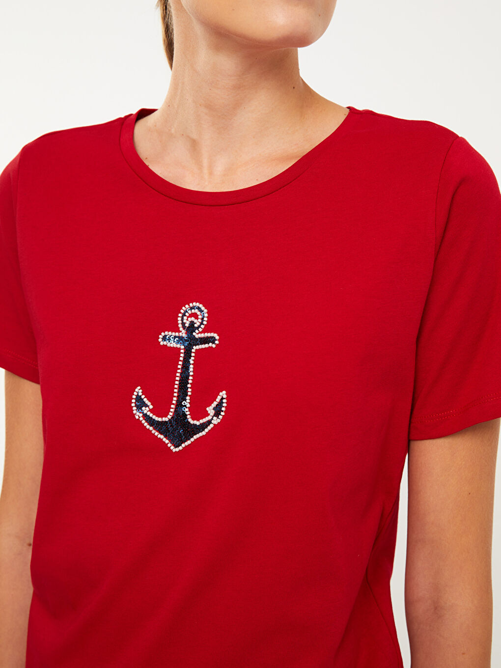 Crew Neck Printed Short Sleeve Cotton Women's T-shirt-3