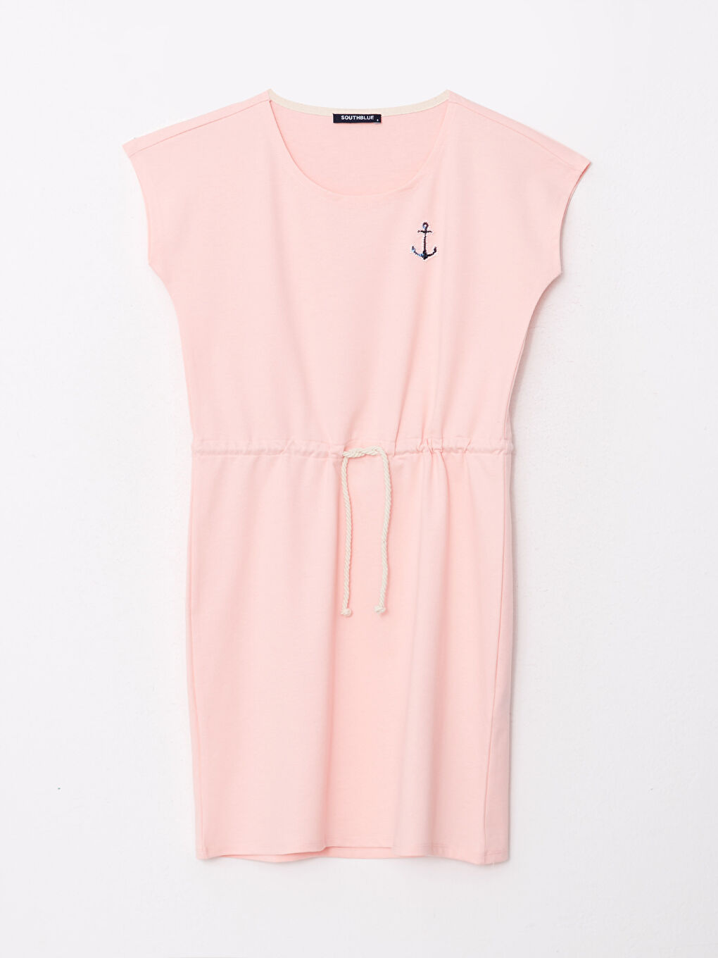 Pembe Bisiklet Yaka Baskılı Kısa Kollu Kadın Elbise-4