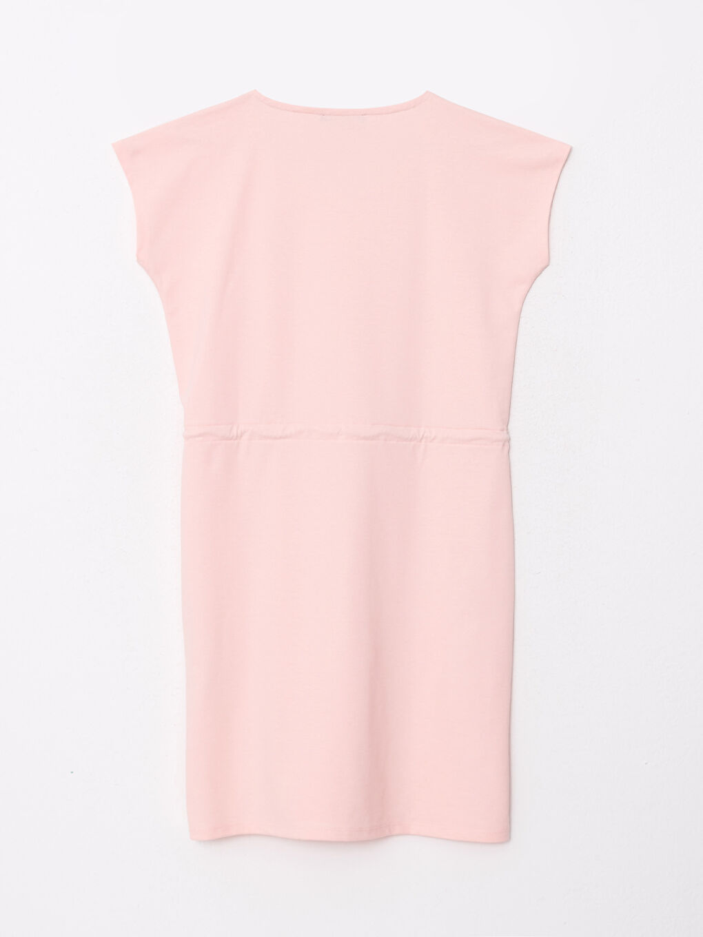 Pembe Bisiklet Yaka Baskılı Kısa Kollu Kadın Elbise-5