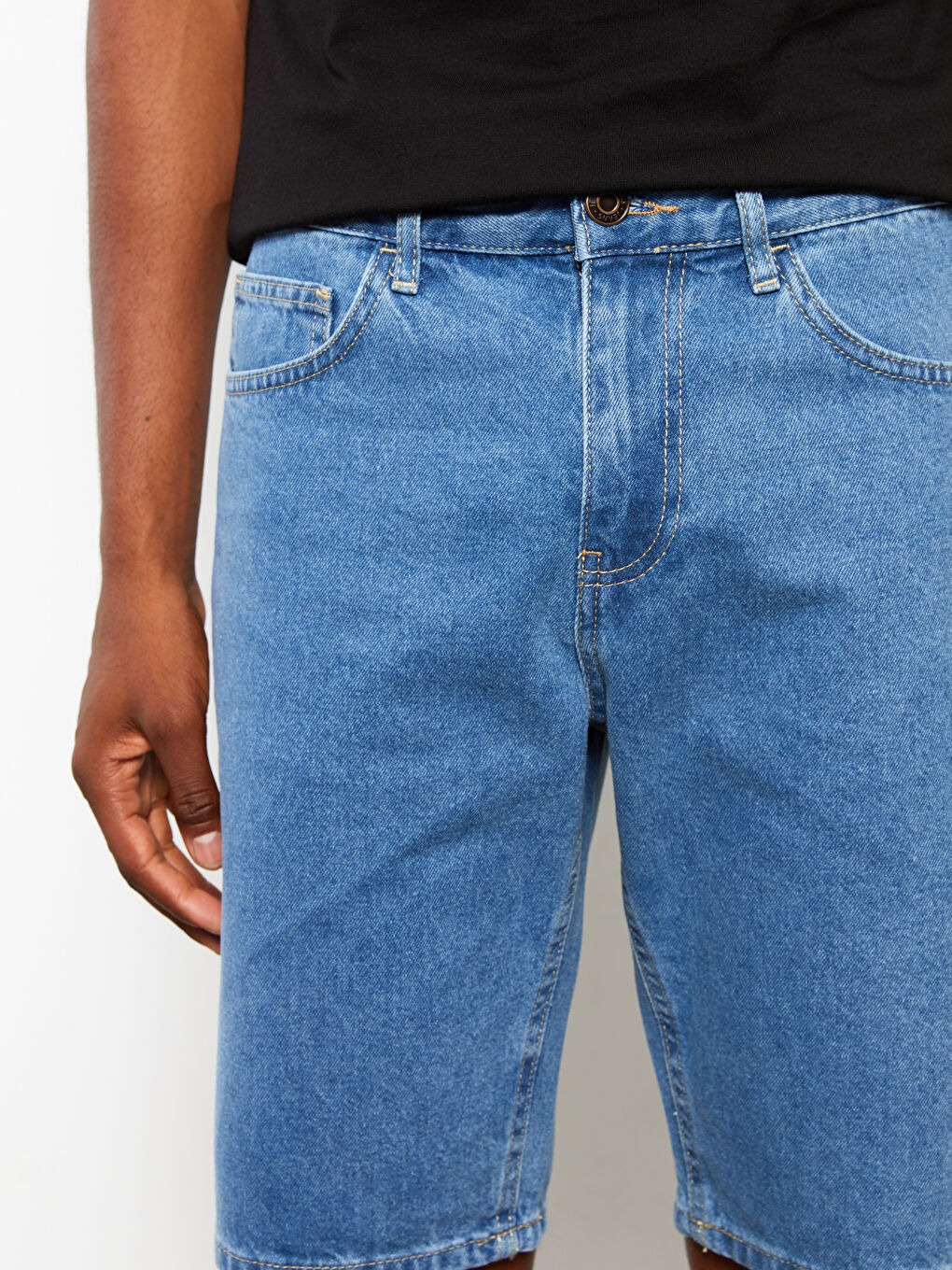 İndigo Standart Kalıp Erkek Jean Şort-2