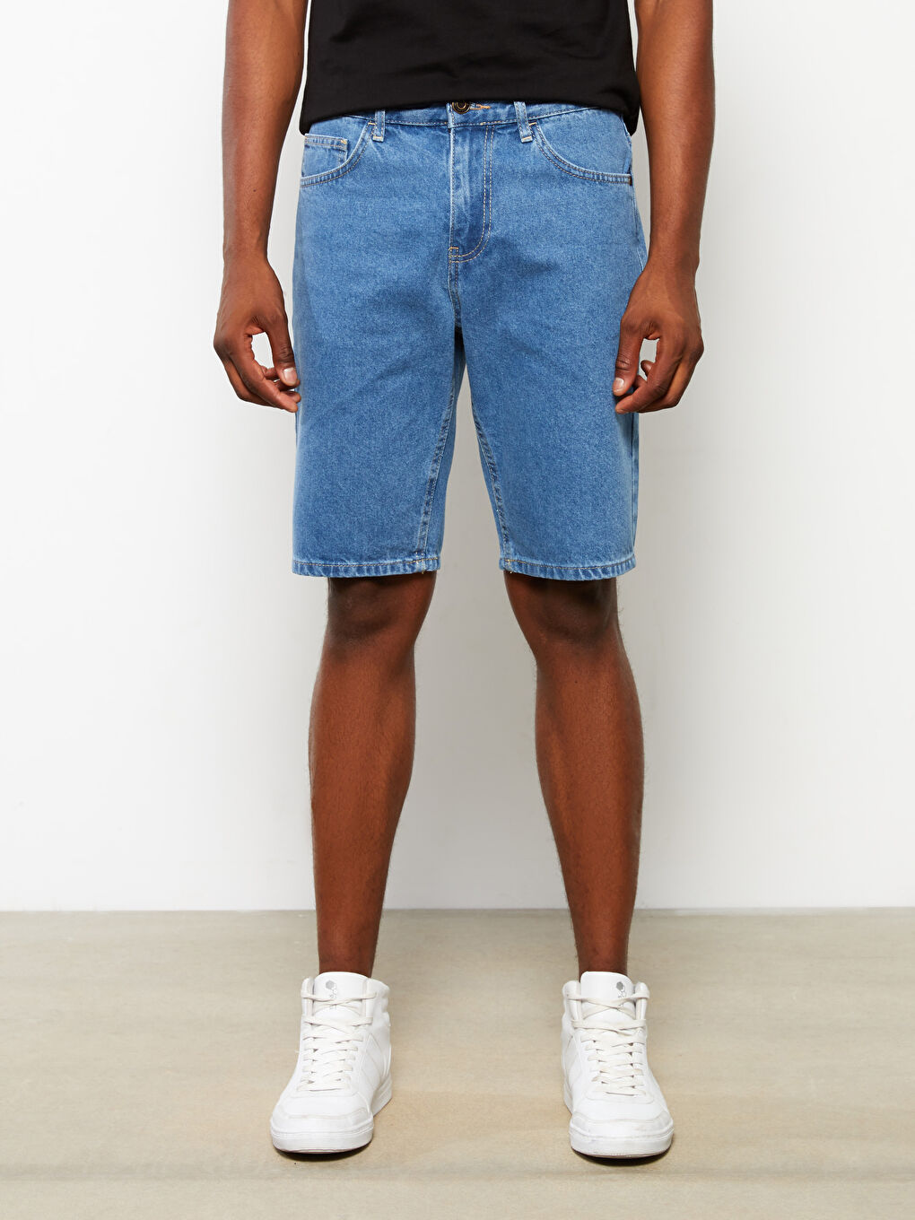 İndigo Standart Kalıp Erkek Jean Şort-3