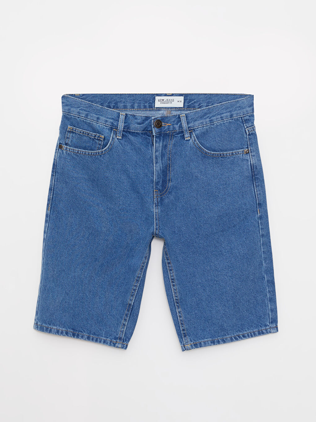 İndigo Standart Kalıp Erkek Jean Şort-5