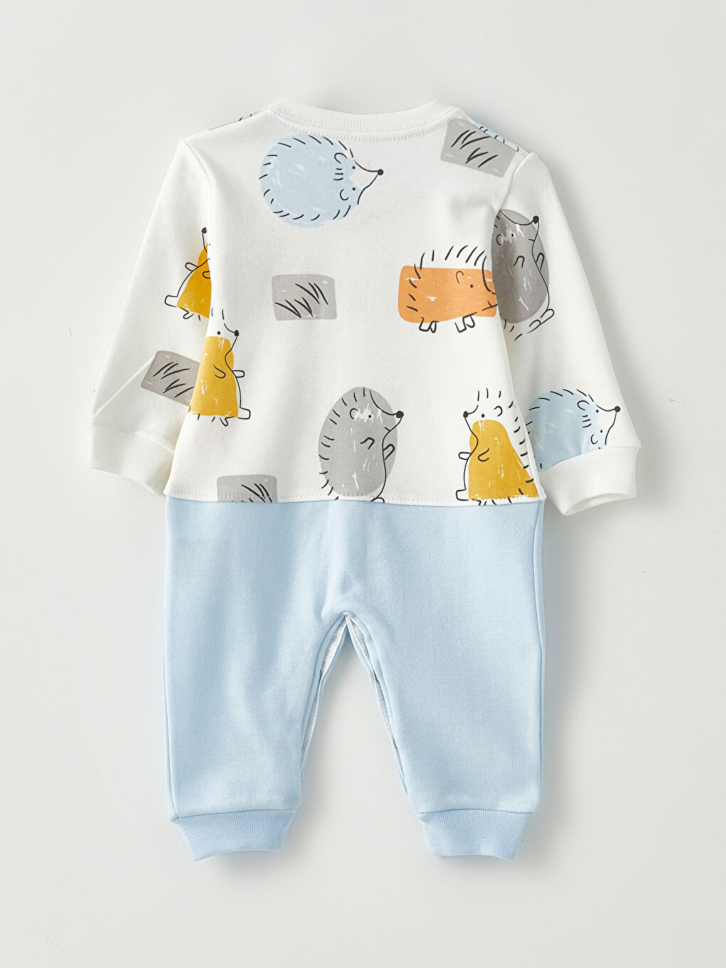 Ekru Bisiklet Yaka Uzun Kollu Baskılı Erkek Bebek Tulum-2