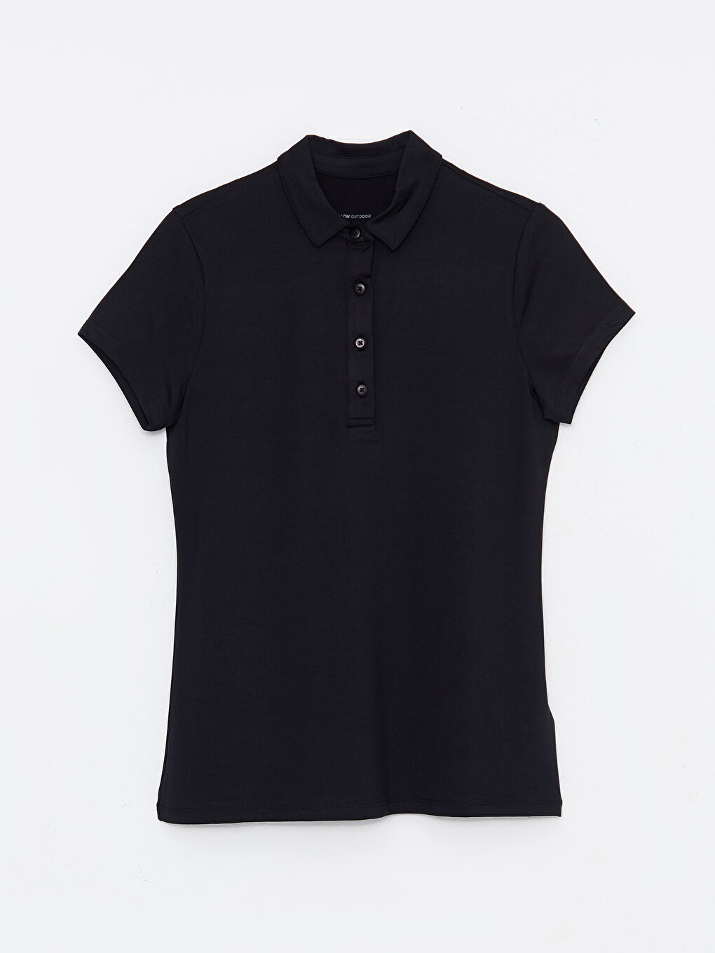 Siyah Polo Yaka Reflektör Baskılı Kısa Kollu Kadın Tişört-5