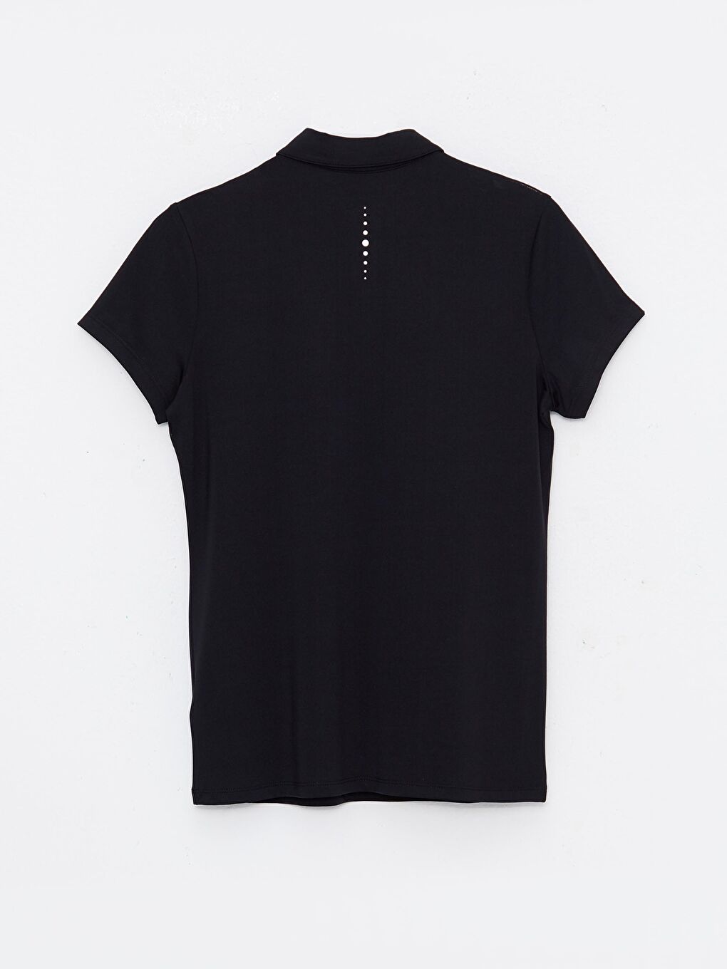 Siyah Polo Yaka Reflektör Baskılı Kısa Kollu Kadın Tişört-6