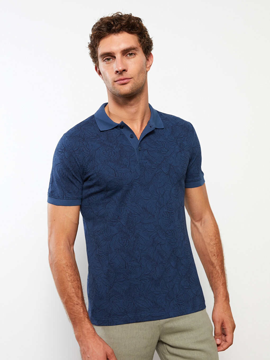 Polo Neck Short Sleeve Patterned Men's T-Shirt-2