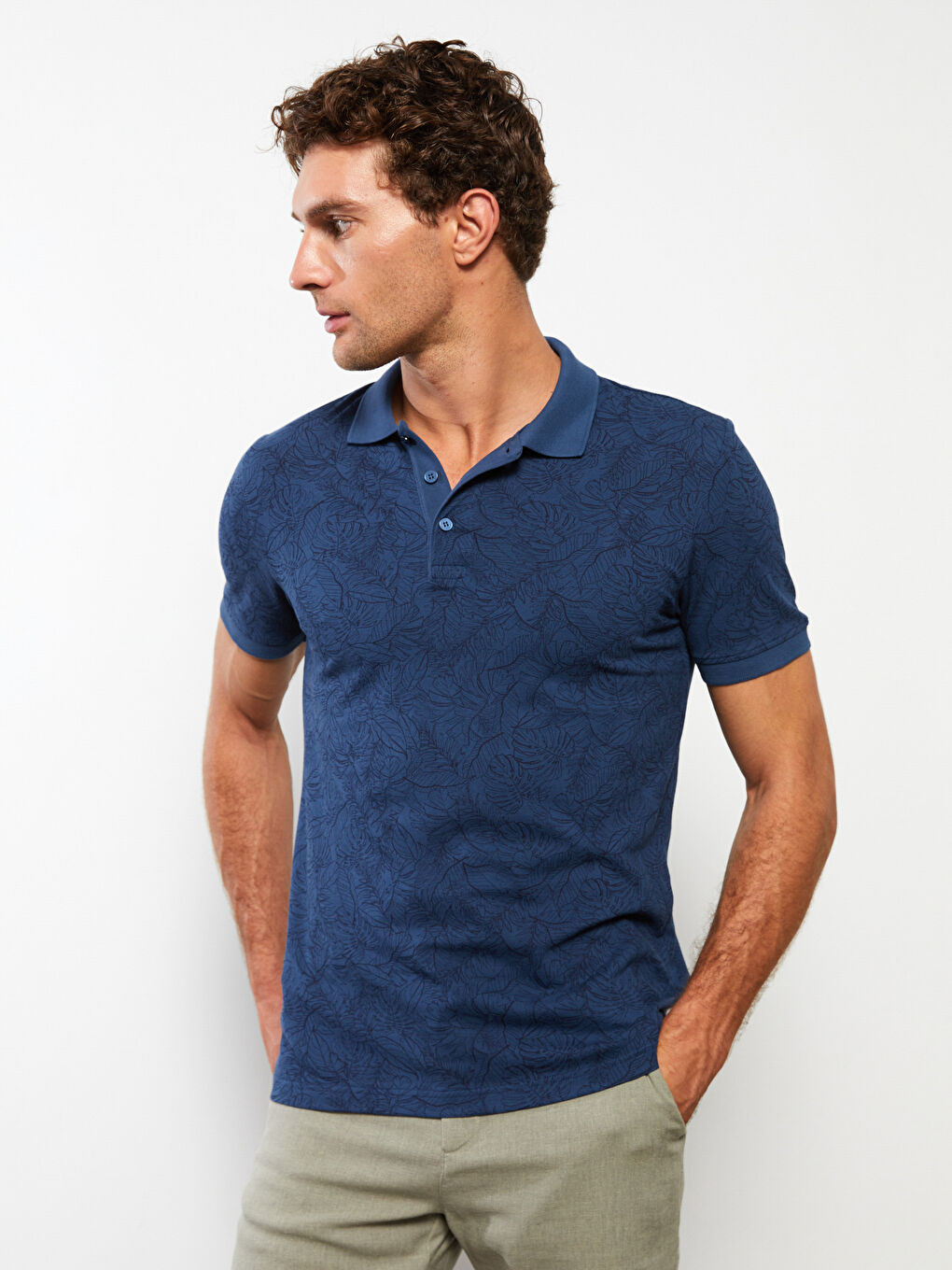 Polo Neck Short Sleeve Patterned Men's T-Shirt