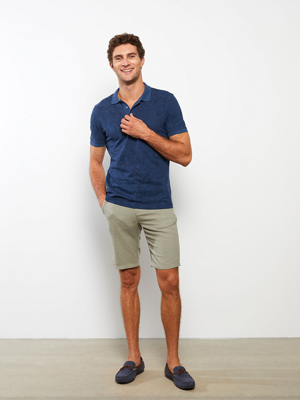 Polo Neck Short Sleeve Patterned Men's T-Shirt-1