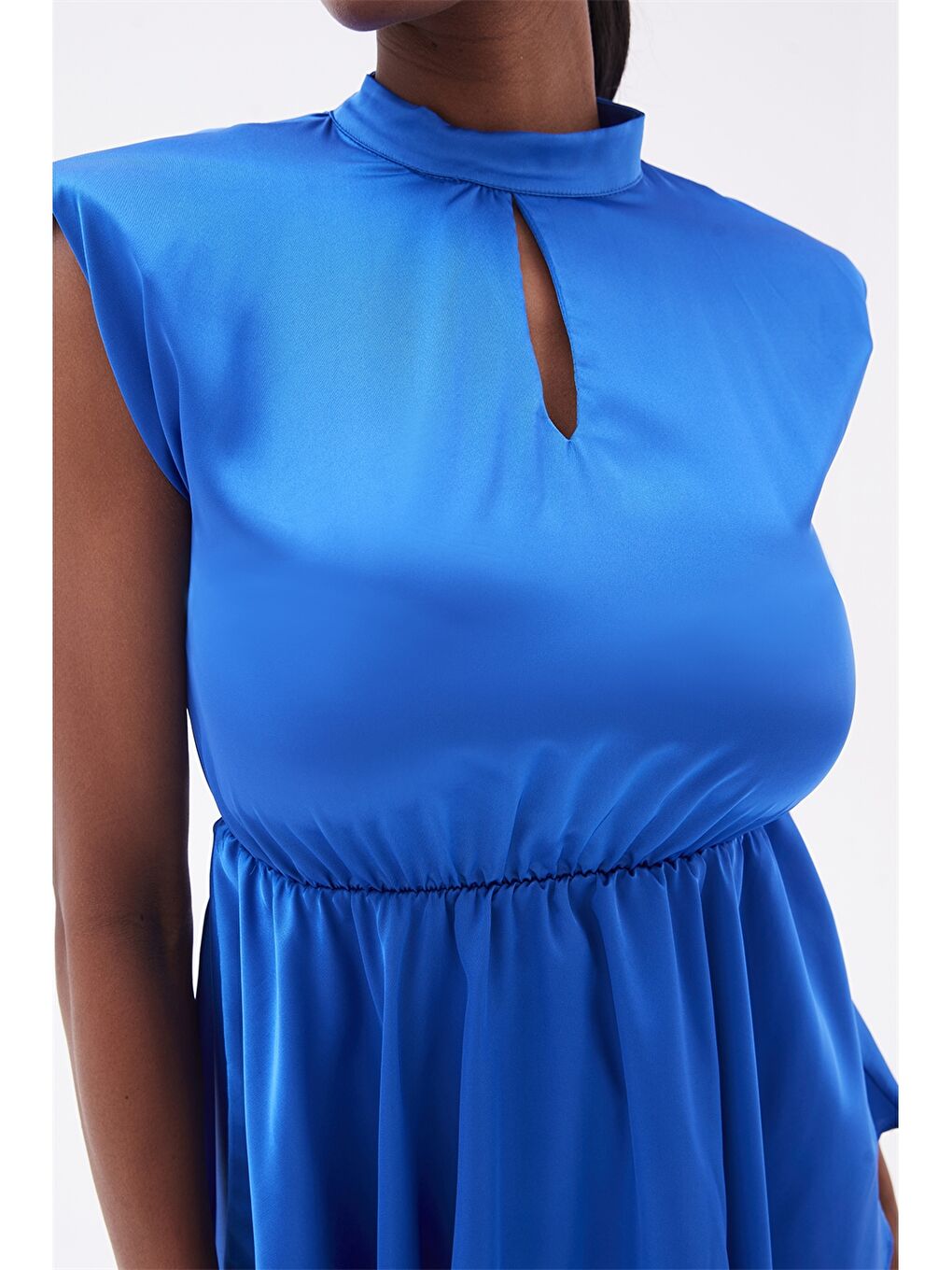 Turuncu Kadın Dik Yaka Düz Kolsuz Bluz-6