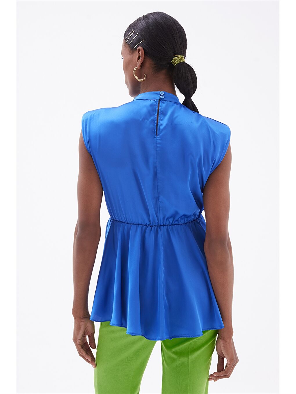 Turuncu Kadın Dik Yaka Düz Kolsuz Bluz-7